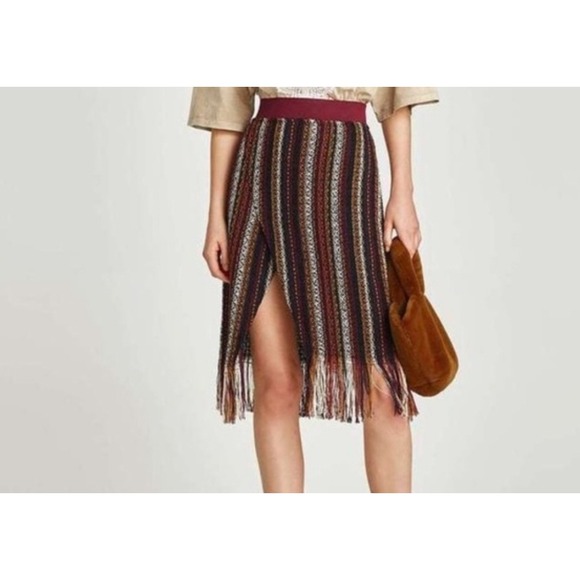 Zara Trafaluc Collection Striped Fringe Skirt Womens XS Mini - Picture 1 of 4
